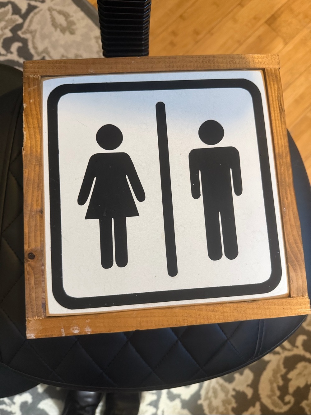 Small wood bathroom sign